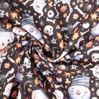 Tissu Coton imprimé Halloween party sur fond Noir - Par 10 cm