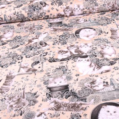 Coupon Tissu Coton imprimé QT Fabrics Sacré de Birmanie sur fond Beige - Coupon de 50 cm