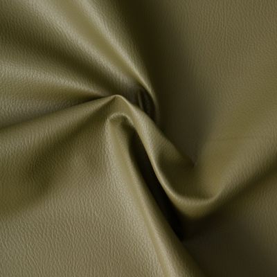 Coupon Simili cuir d&#039;ameublement uni sur fond Vert kaki - Coupon de 50 cm