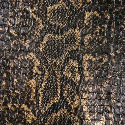 Tissu Simili cuir Croco snake Or sur fond Noir - Par 10 cm