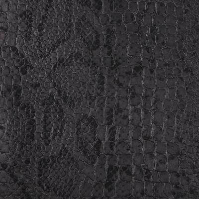 Tissu Simili cuir Croco snake Noir mat sur fond Noir - Par 10 cm