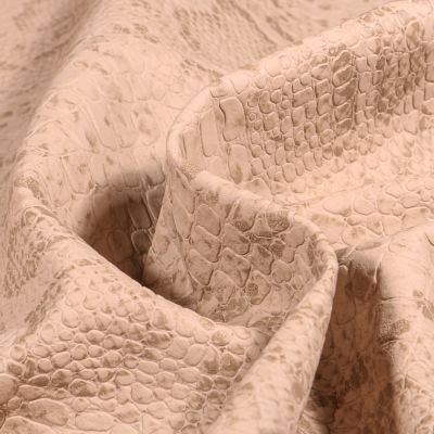 Tissu Simili cuir Croco snake  taupe mat sur fond Beige - Par 10 cm