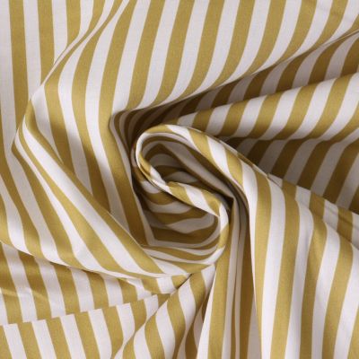 Tissu Coton imprimé  rayé Lisalou sur fond Vert olive - Par 10 cm