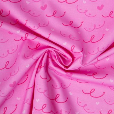 Tissu Coton imprimé Pink Love coeurs et silhouettes sur fond Rose fuchsia - Par 10 cm