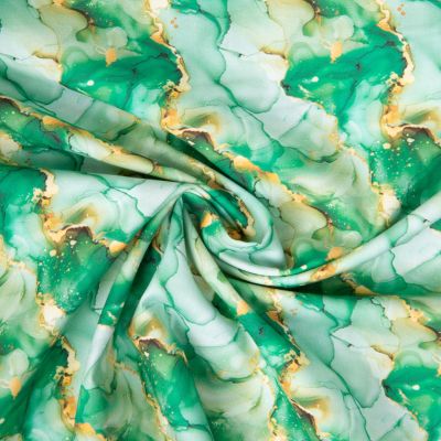 Tissu Coton imprimé Agate marbré Vert et Or sur fond Vert clair - Par 10 cm