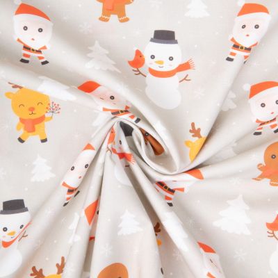 Tissu Coton imprimé Oscar et les amis de Noël sur fond Gris clair - Par 10 cm
