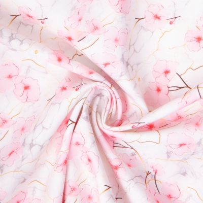 Tissu Coton imprimé Sakura fleurs Rose clair sur fond Blanc - Par 10 cm
