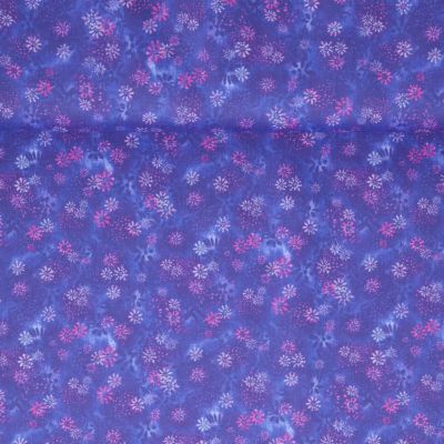 Tissu Coton imprimé  fleurs Liora sur fond Bleu - Par 10 cm