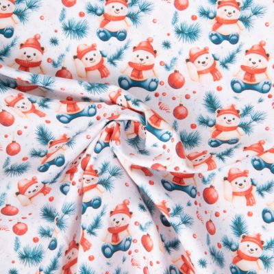 Tissu Coton imprimé Frosty bonhommes de neige sur fond Blanc - Par 10 cm