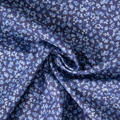 Tissu Popeline de Coton légère imprimé moucheté floral sur fond Bleu indigo - Par 10 cm