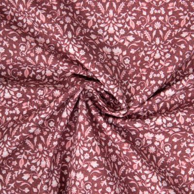 Tissu Coton imprimé Rosalie fleurs vintage sur fond Prune - Par 10 cm