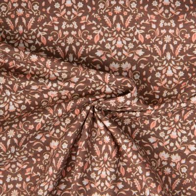 Tissu Coton imprimé Rosalie fleurs vintage sur fond Marron chocolat - Par 10 cm