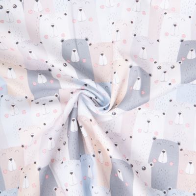 Tissu Coton imprimé Teddy ours pastel sur fond Blanc - Par 10 cm