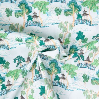 Tissu Coton imprimé Kyushu parc japonais sur fond Bleu clair - Par 10 cm