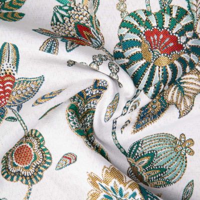 Tissu Jacquard d&#039;ameublement Bosphore végétal sur fond Blanc - Par 10 cm
