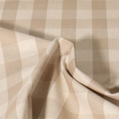 Tissu Toile de Lin Célestin  enduit Vichy sur fond Beige - Par 10 cm
