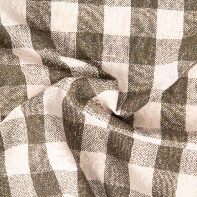 Tissu Toile de Coton Lurex Celestin carreaux Vert kaki sur fond Naturel - Par 10 cm