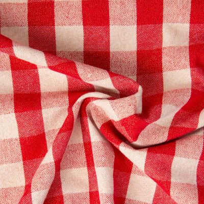 Tissu Toile de Coton Lurex Celestin carreaux Rouges sur fond Naturel - Par 10 cm