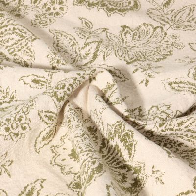 Toile de Coton  Celyan Fleuris Kaki sur fond Ecru - Par 10 cm