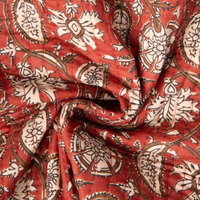 Tissu Coton Matelassé réversible Block print Indien Delhi sur fond Terracotta - Par 10 cm