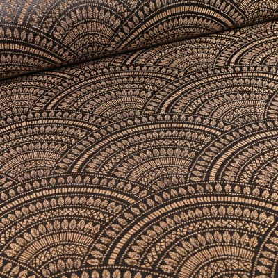 Tissu Jacquard Eventails dorés sur fond Noir - Par 10 cm