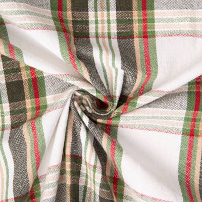 Tissu Toile de Coton Ecossais noir, vert et rouge sur fond Blanc cassé - Par 10 cm