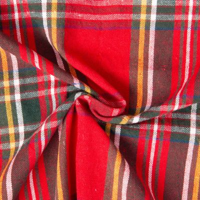 Tissu Toile de Coton Ecossais jaune et vert sur fond Rouge - Par 10 cm