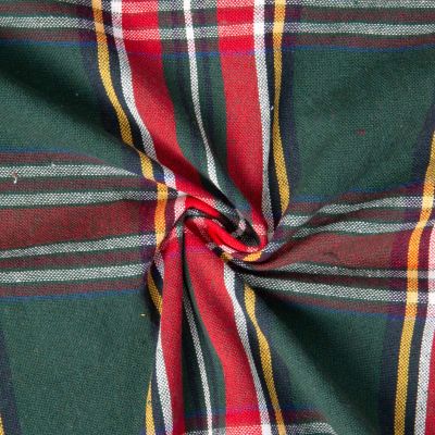 Tissu Toile de Coton Ecossais rouge et rouge sur fond Vert sapin - Par 10 cm