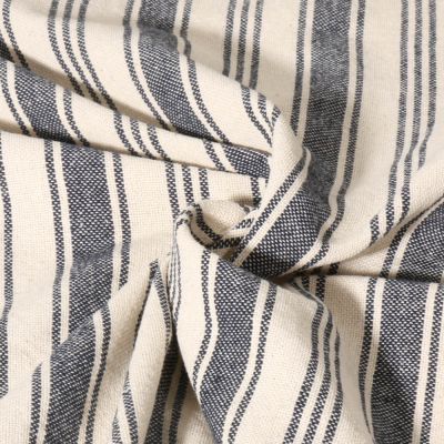 Toile de coton Eugénie rayures Indigo sur fond Ecru - Par 10 cm