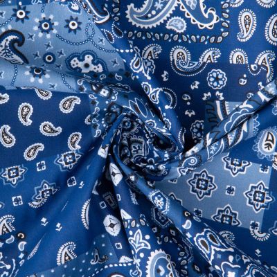 Coupon Tissu Coton imprimé Arty Eli patchwork paisley sur fond Bleu denim - Coupon de 100 cm