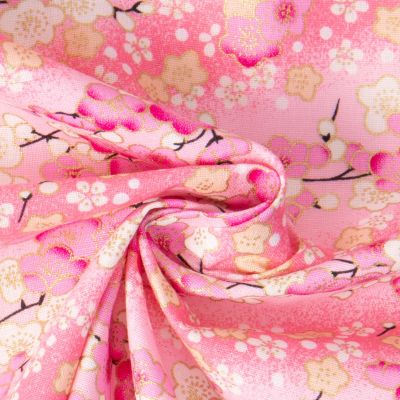 Tissu Coton imprimé Foil Arty fleurs cerisiers sur fond Rose - Par 10 cm