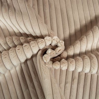 Coupon Tissu Minky côtelé d&#039;ameublement 15 mm uni Beige - Coupon de 20 cm