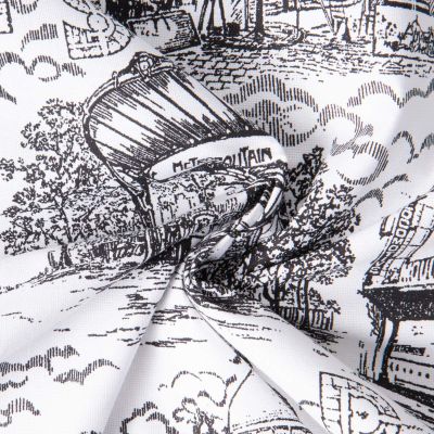 Tissu Toile  de Coton Paris Haussman sur fond Blanc - Par 10 cm
