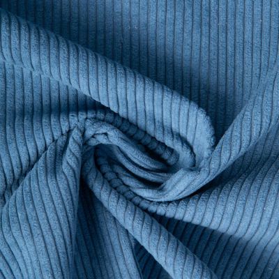 Tissu Velours d&#039;ameublement côtelé Emy uni Bleu jean - Par 10 cm