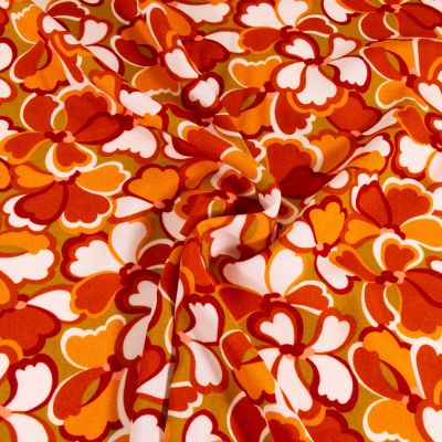 Tissu Viscose Marigold fleuris sur fond Vert kaki clair - Par 10 cm