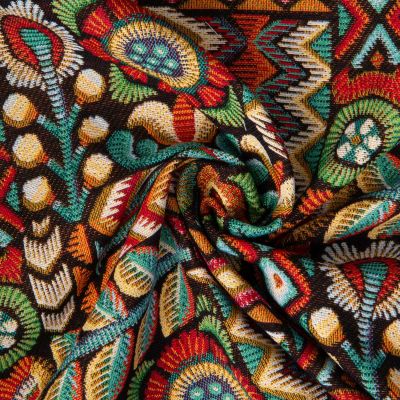 Tissu Jacquard Allover Mojo sur fond Noir - Par 10 cm