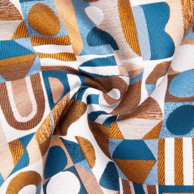 Tissu Jacquard d&#039;ameublement Nemesis esprit rétro sur fond Bleu - Par 10 cm