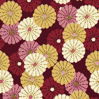 Coupon Tissu Jacquard Petites fleurs Léonie écru sur fond Rouge - Coupon de 40 cm