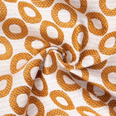 Tissu Jacquard d&#039;ameublement Opale ronds Curry sur fond Naturel - Par 10 cm