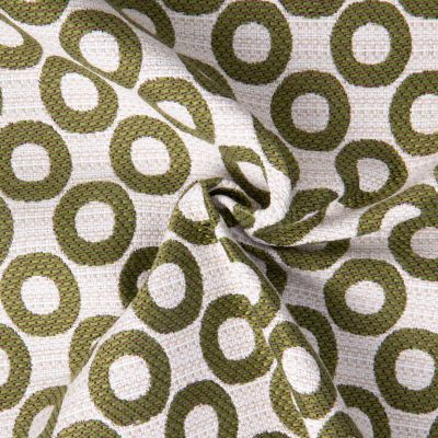 Tissu Jacquard d&#039;ameublement Opale ronds Vert kaki sur fond Naturel - Par 10 cm