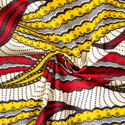 Tissu Wax africain n° 82103 Rouge et Jaune sur fond Jaune pastel - Par 10 cm