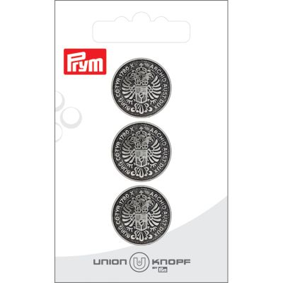 Bouton Prym Tony Métal Blason 20 mm x3 - Argent vieilli