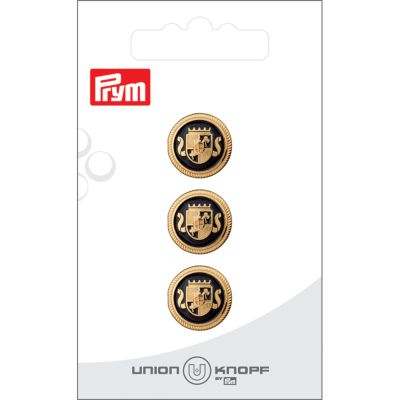 Bouton Prym Métal Blason Archy 15 mm x3 - Or et Noir