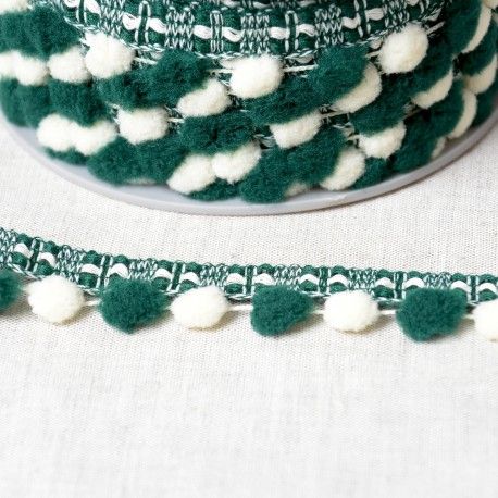 Galon Pompons Bicolore Vert et écru