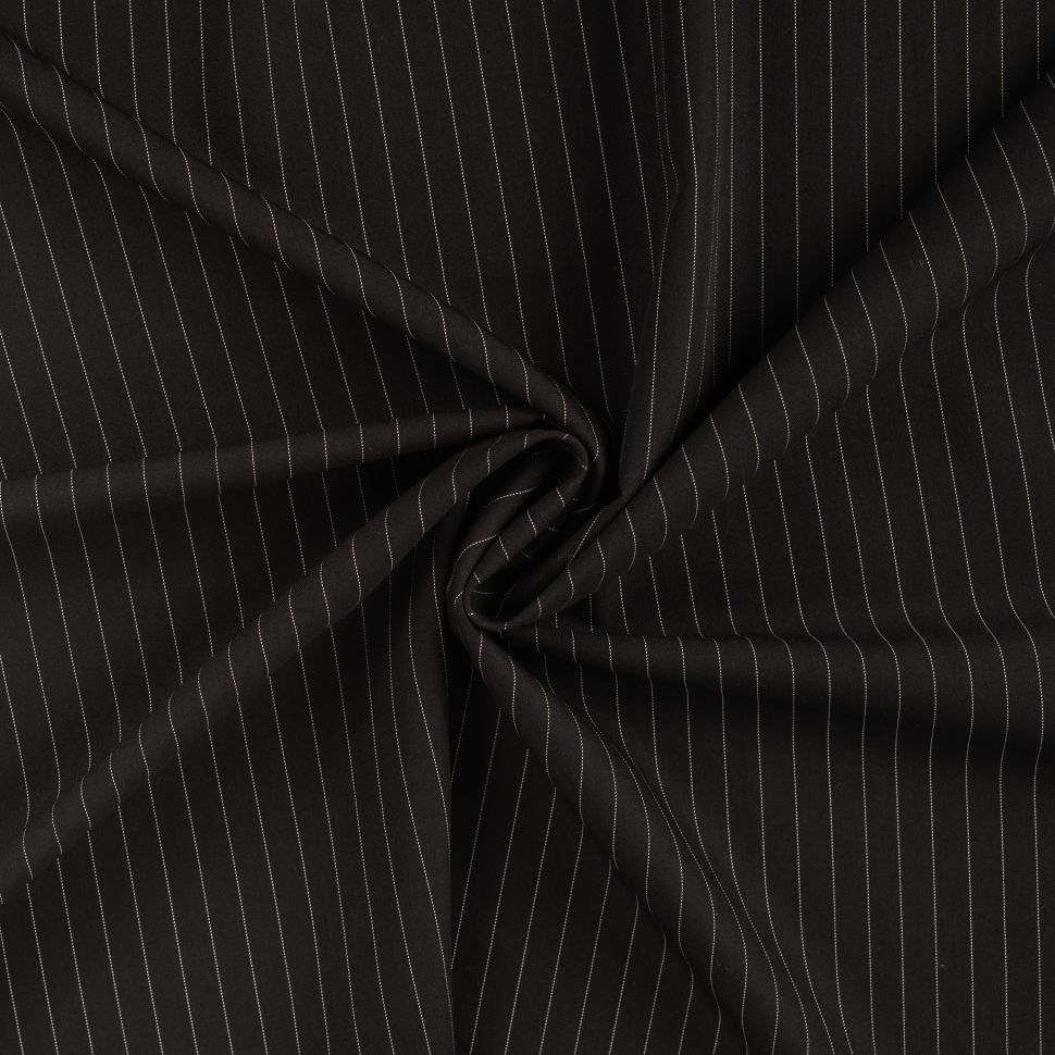 Coupon Tissu Gabardine Rayé sur fond Noir - Coupon de 60 cm