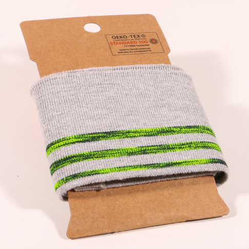 Bande Bord côte Oeko-Tex Gris Rayures Vert fluo chiné