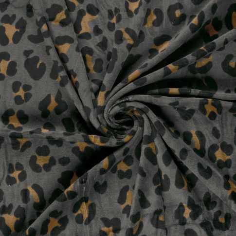 Tissu Velours tout doux Tess motif léopard sur fond Gris