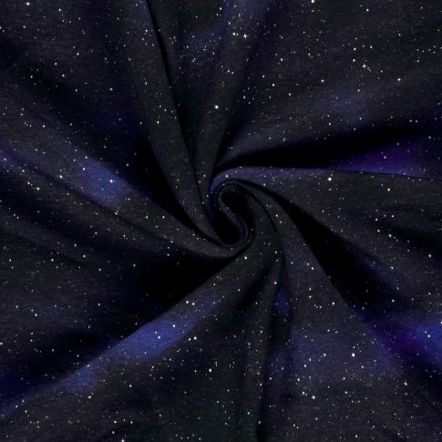 Tissu Jersey Jogging Lyra envers molletonné galaxie sur fond Bleu marine