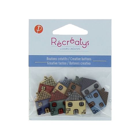 Boutons créatifs Récréatys Assortiment de 8 boutons Maisons