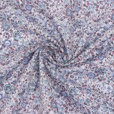 Tissu Liberty of London Tana Lawn Emma et Georgina Bleu sur fond Blanc